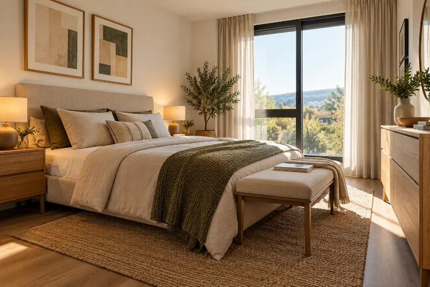 Dormitorio con cama de 150 cm bien integrado en una vivienda real