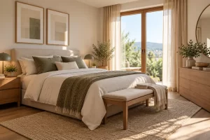 Dormitorio con cama de 150 cm bien integrado en una vivienda real