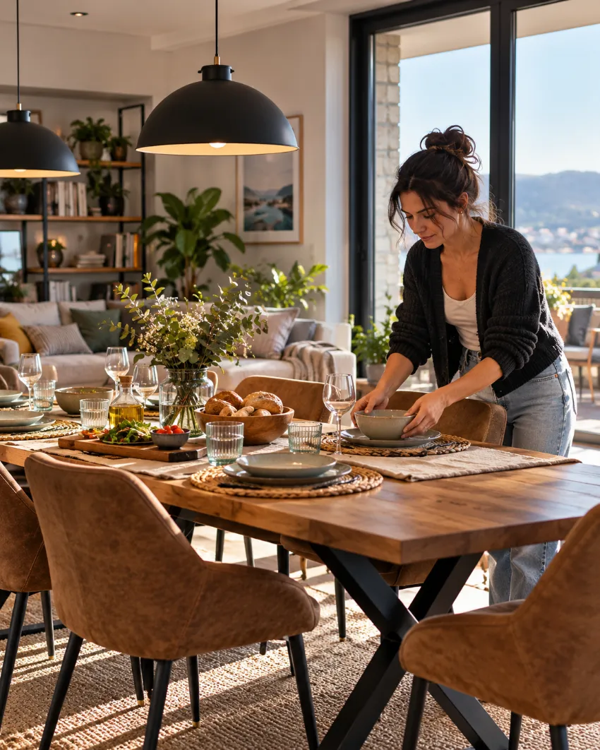 Mesa para 6 personas bien integrado en una vivienda real