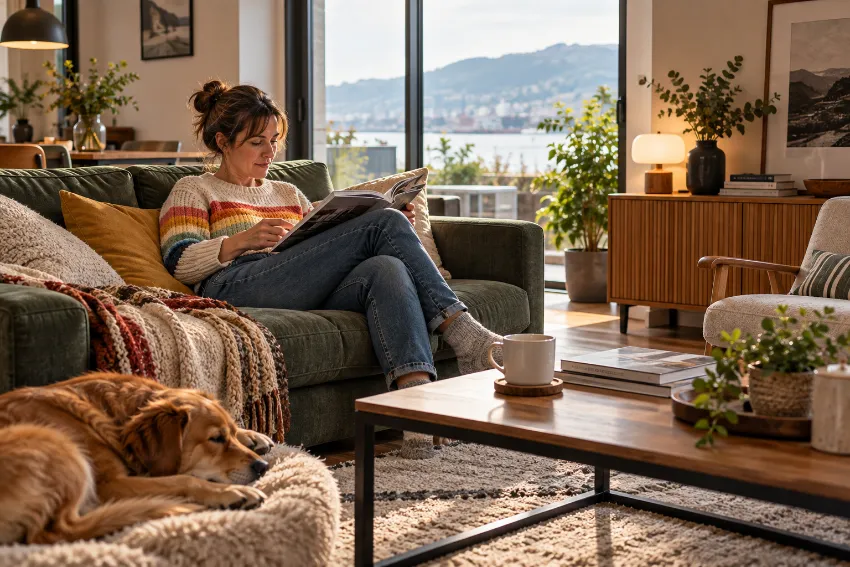 Sofá de respaldo alto bien integrado en una vivienda real