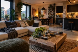 Sofá para salón abierto bien integrado en una vivienda real