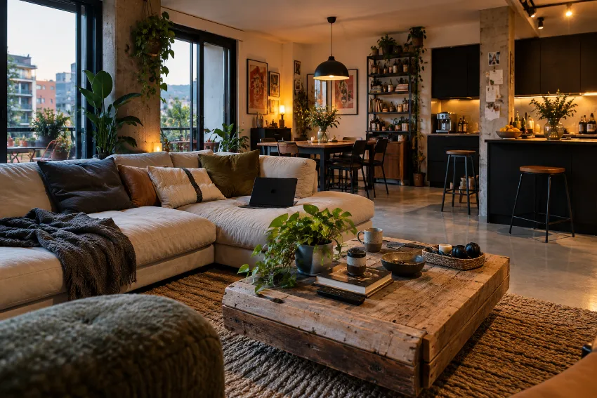 Sofá para salón abierto bien integrado en una vivienda real