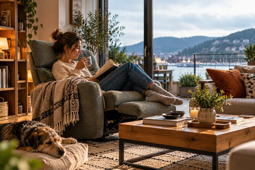 Sofá de respaldo alto bien integrado en una vivienda real