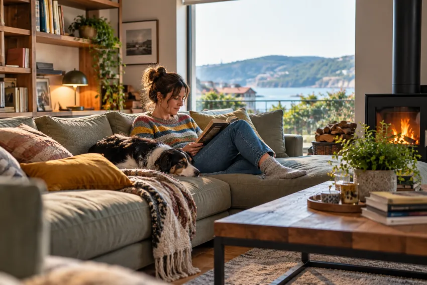 Sofá para personas altas bien integrado en una vivienda real