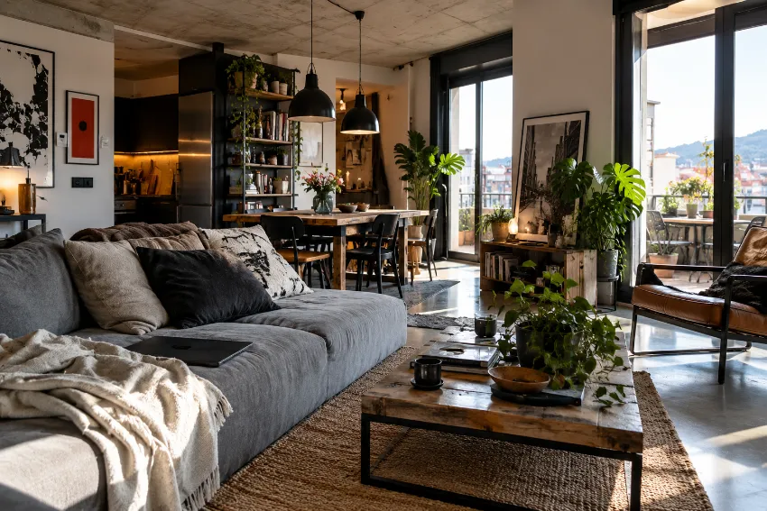 Sofá para salón abierto bien integrado en una vivienda real