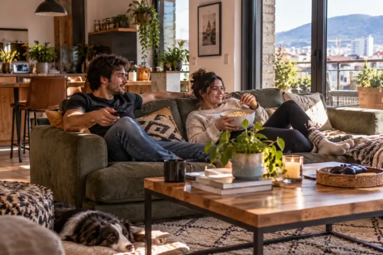 Sofá para familias bien integrado en una vivienda real
