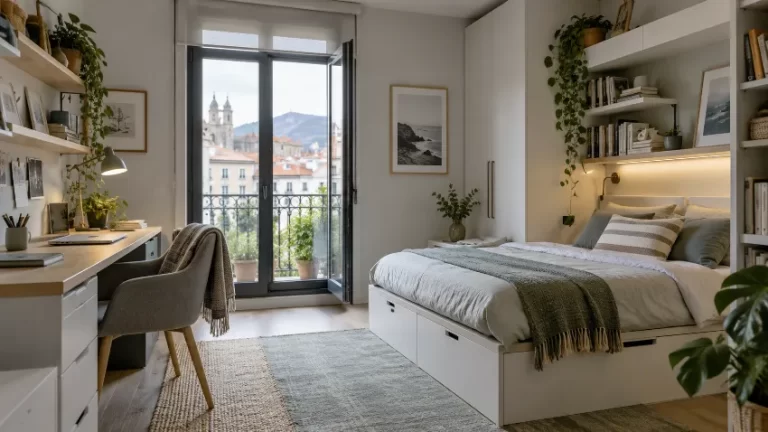 Dormitorio para una habitación irregular bien integrado en una vivienda real