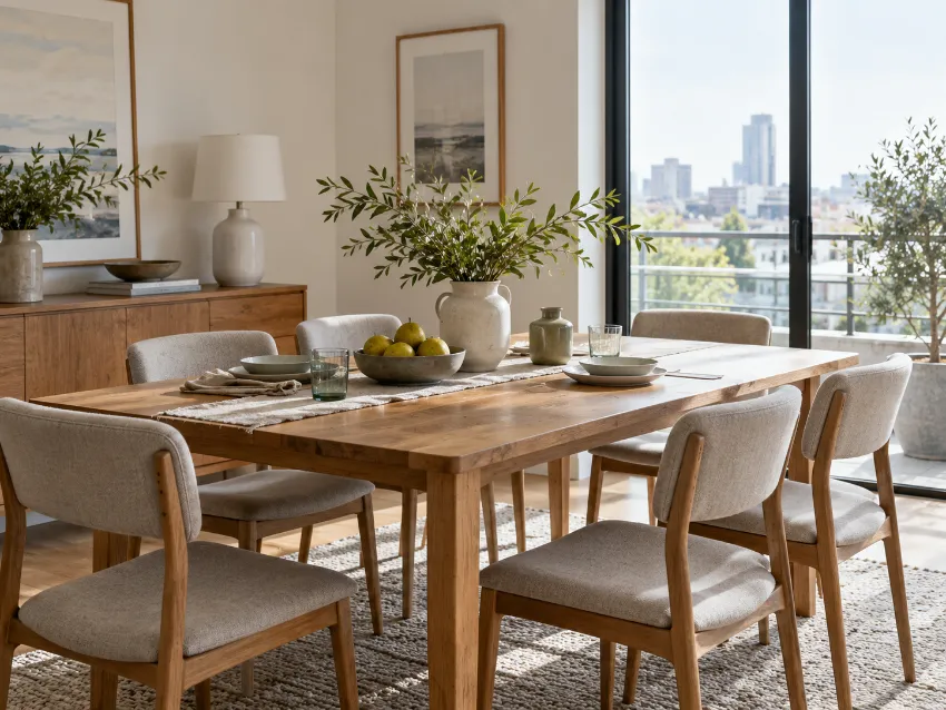 Mesa para 6 personas bien integrado en una vivienda real