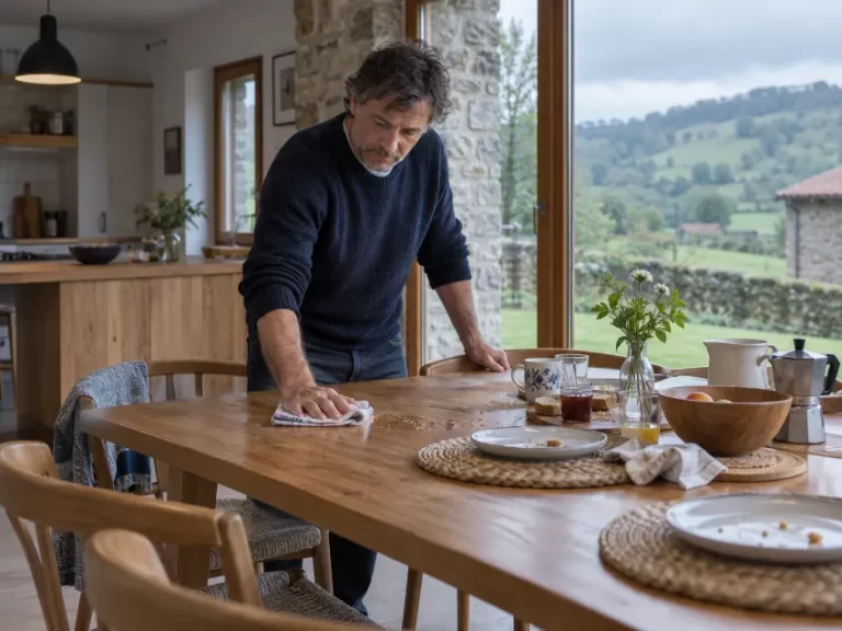 Mesa extensible bien integrado en una vivienda real