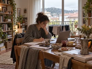 Mesa fija bien integrado en una vivienda real