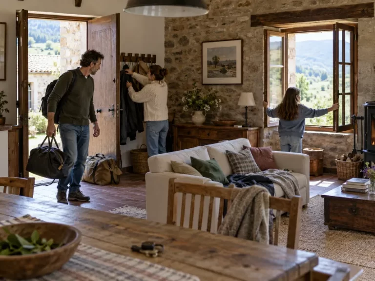 Sofá con cabezales reclinables bien integrado en una vivienda real