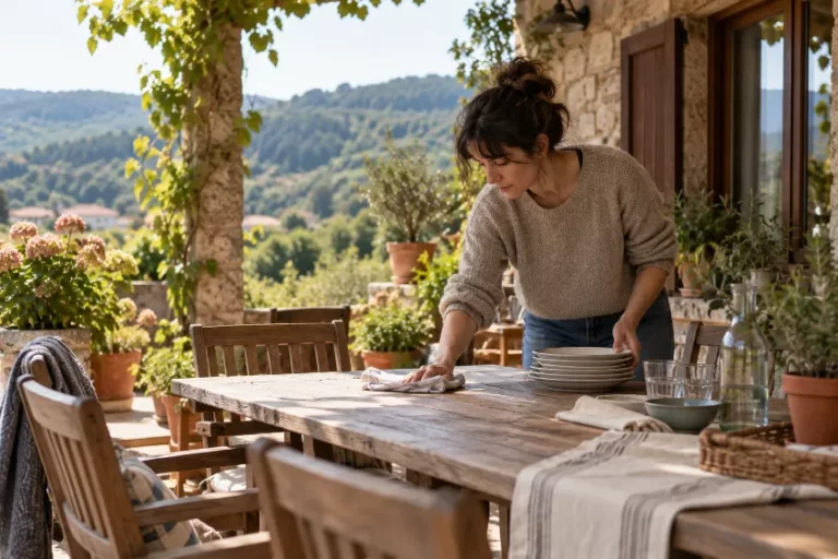 Mesa para 8 personas bien integrado en una vivienda real