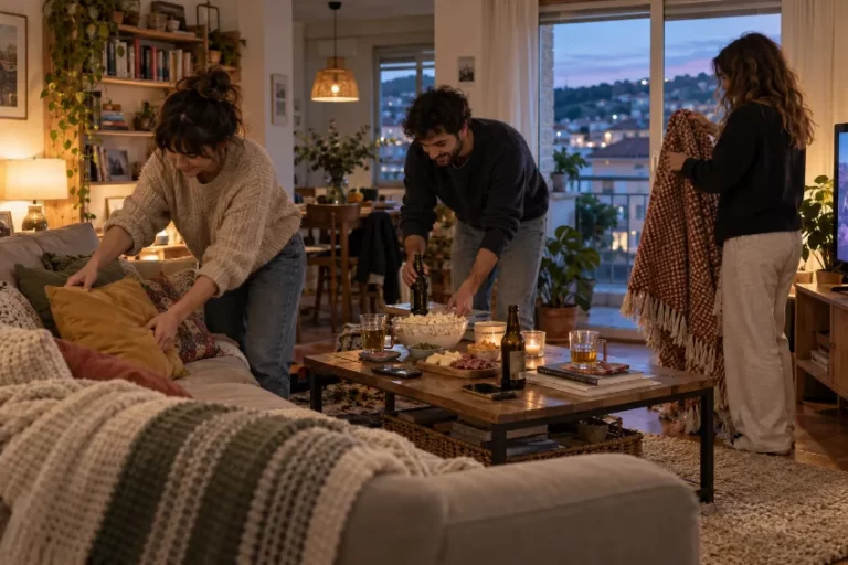Sofá con cabezales reclinables bien integrado en una vivienda real