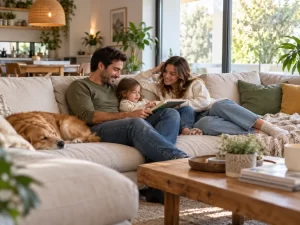 Sofá para familias bien integrado en una vivienda real