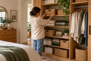 Dormitorio con armario grande bien integrado en una vivienda real