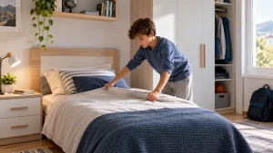 Dormitorio juvenil completo bien integrado en una vivienda real